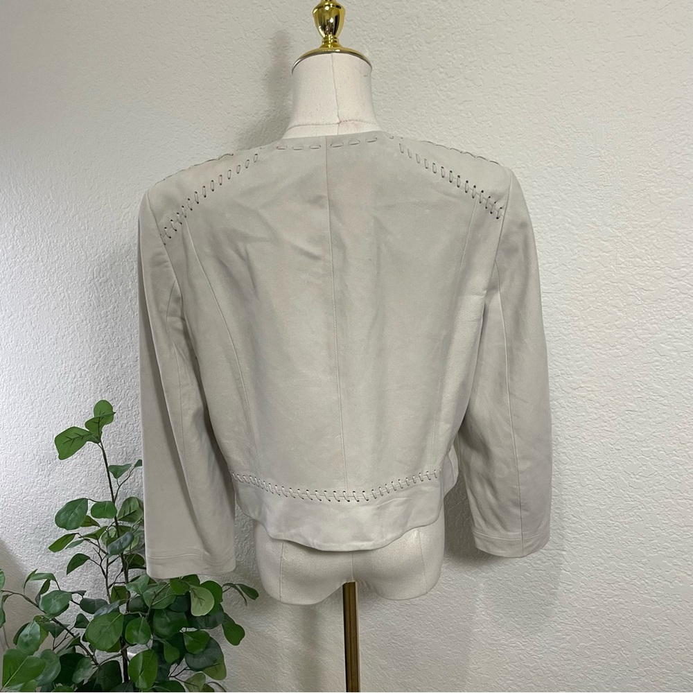 White House Black Market Cream Moto-Style Jacket | Whipstitch Detail | Size XL - Picture 5 of 11